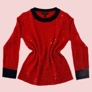 Women's Sweater "J.Crew" Red Sequin Wool Mohair Sweater Sz Small Valentine's Day